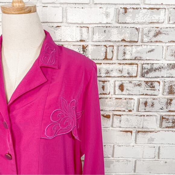 Vintage 80s Philippe Marque Bright Pink Embroidered Jacket M - Picture 3 of 12